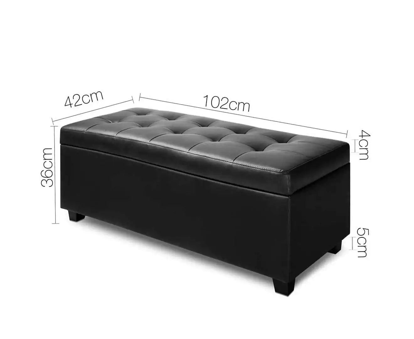 PU Black Leather Storage Ottoman