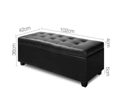 PU Black Leather Storage Ottoman