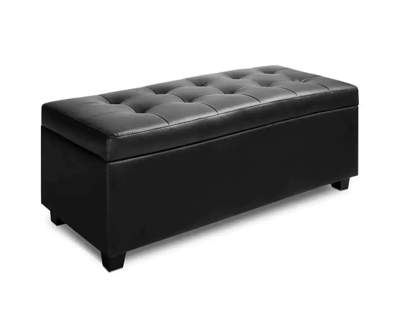 PU Black Leather Storage Ottoman