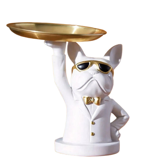 Bulldog with Raised Arm - White