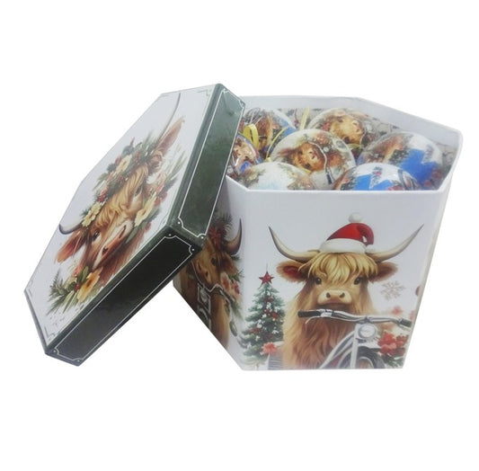 Highland Cow Christmas Bauble with Music Box 7.5cm