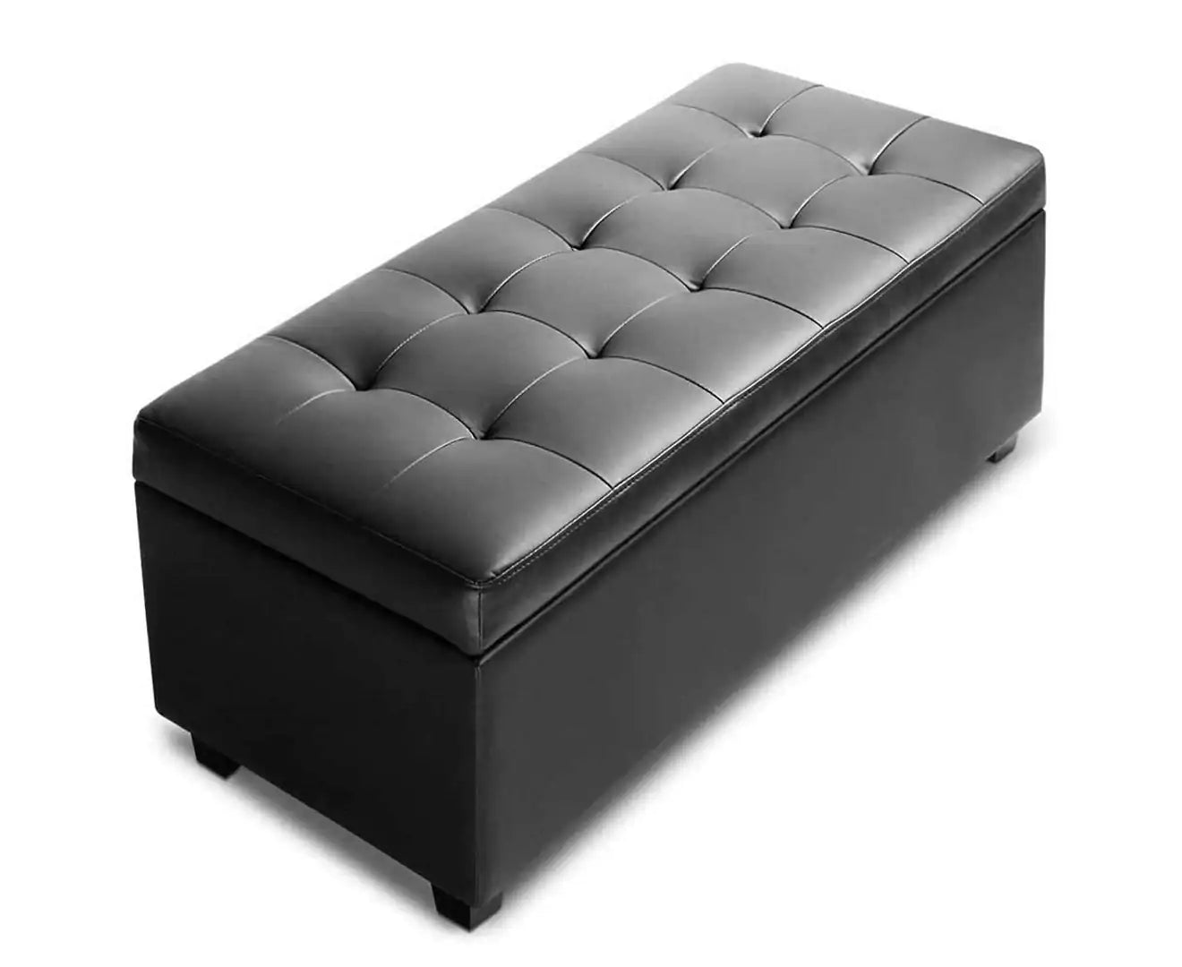 PU Black Leather Storage Ottoman