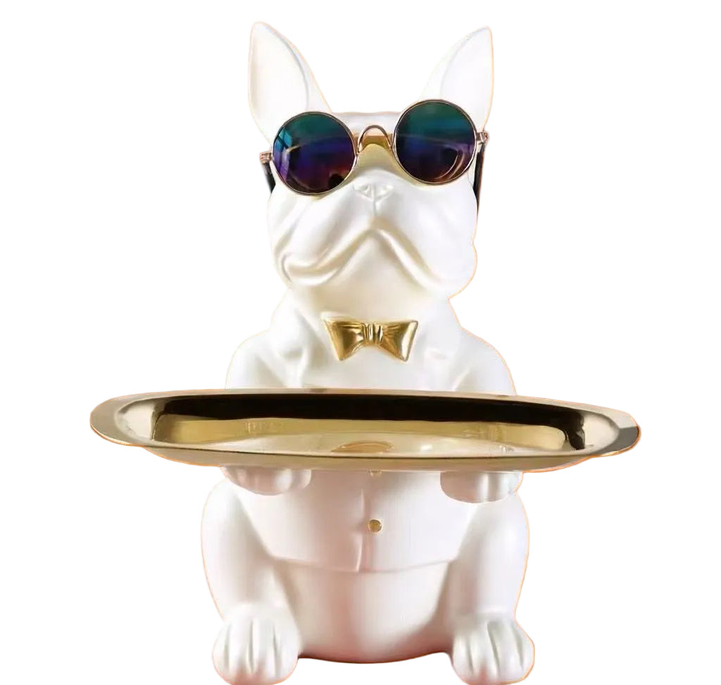 Bulldog Sitting with Tray - White