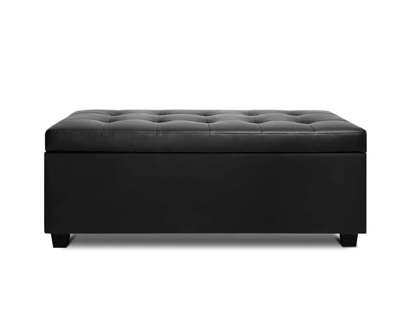 PU Black Leather Storage Ottoman