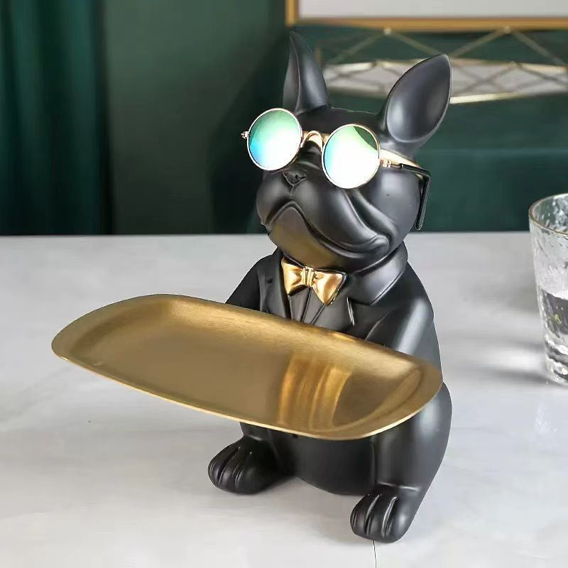 Bulldog Sitting with Tray - Black
