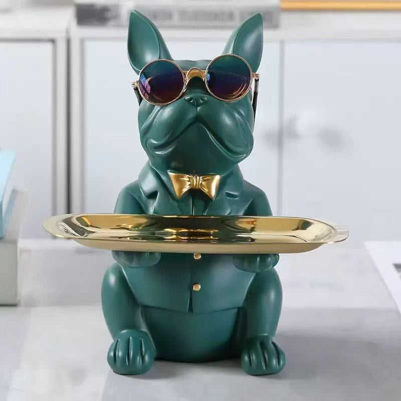 Bulldog Sitting with Tray - Green