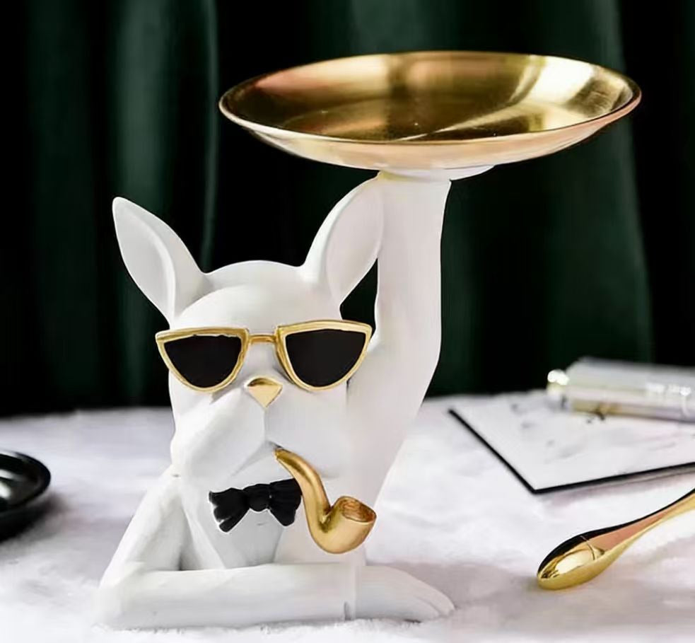 Bulldog with Pipe - White