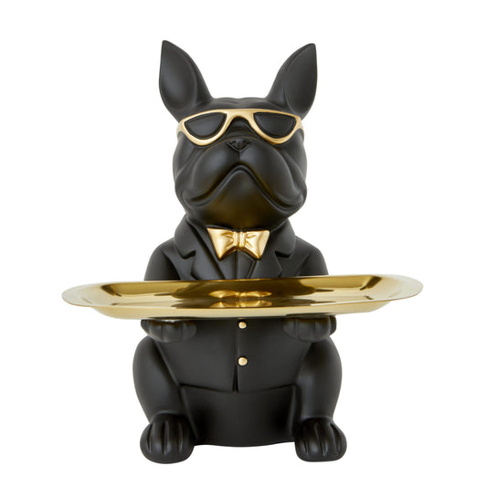 Bulldog Sitting with Tray - Black
