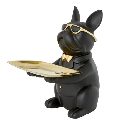 Bulldog Sitting with Tray - Black