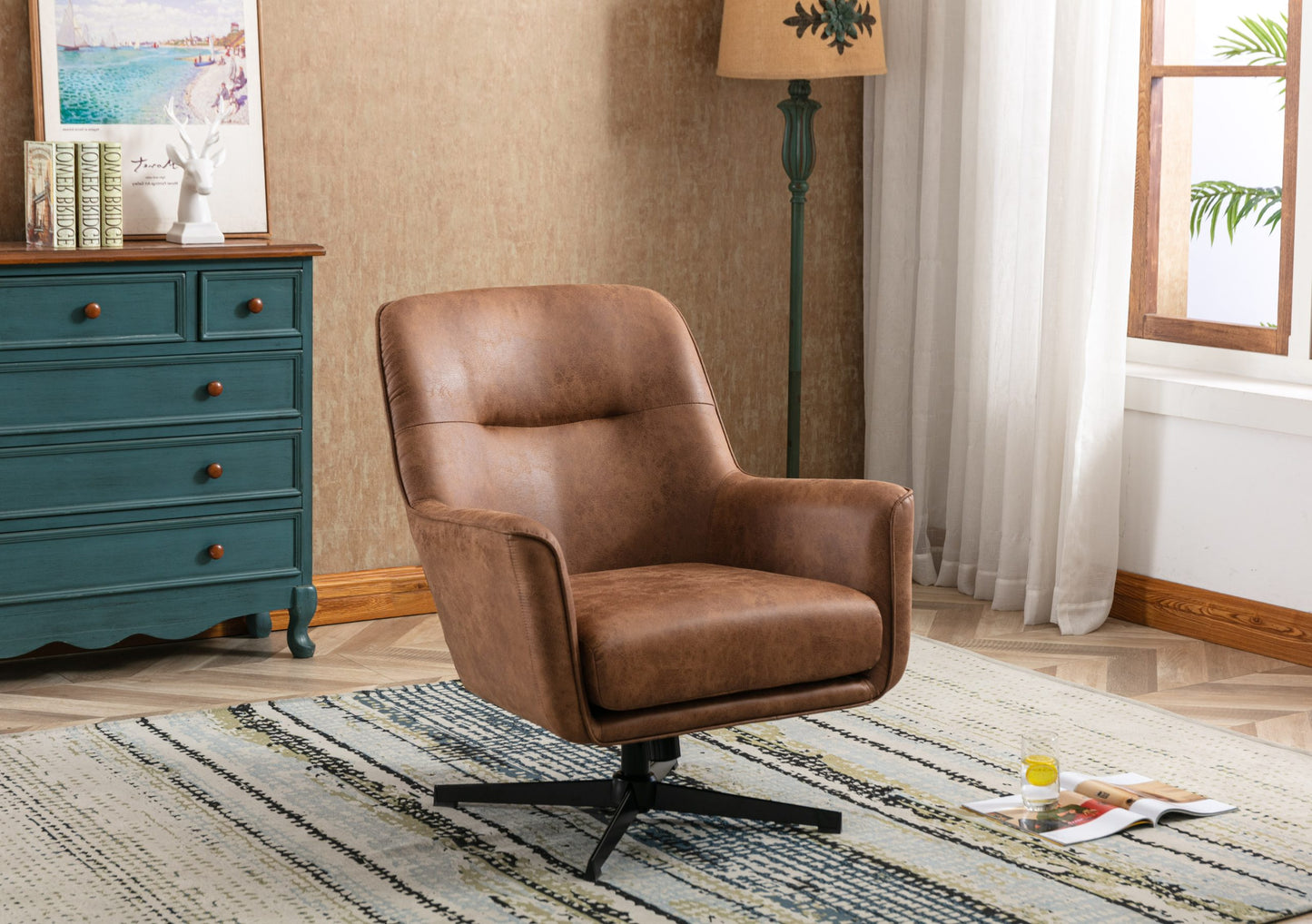 Stylish Wentworth Swivel Chair - Tan PU Leather