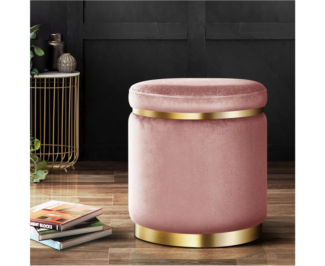 Ottoman Foot Stool round Velvet Pink