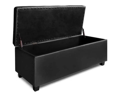 PU Black Leather Storage Ottoman