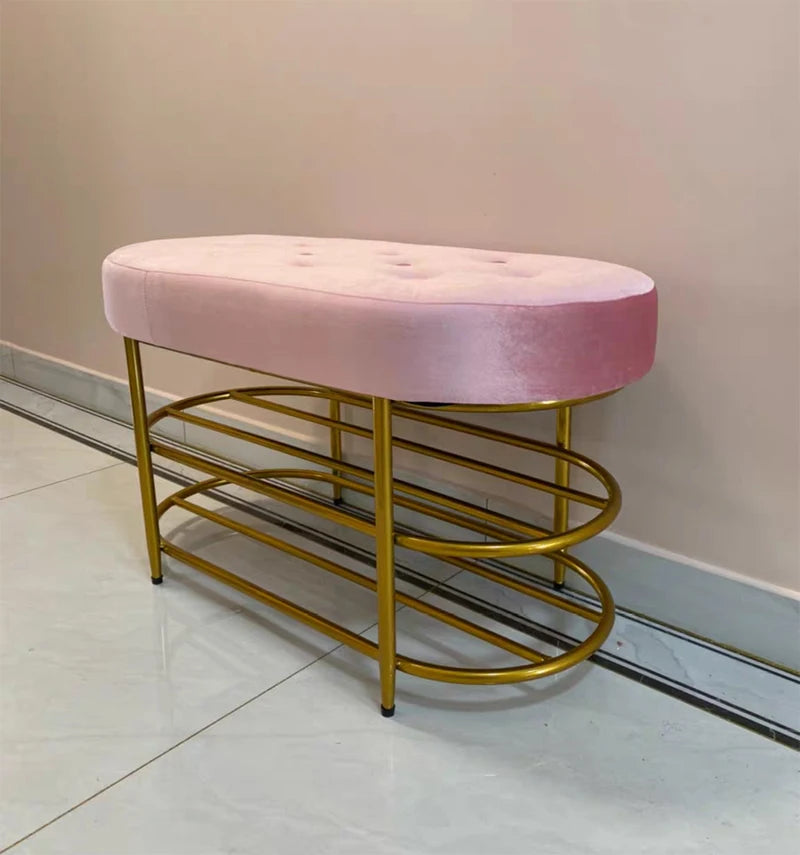 Customized Luxury Shoe Stool with 2 Tiers Shoe Rack Shelf Sofa Seat Cushion Entrance Door Shoe Cabinet Shoe Bench Storage Stool